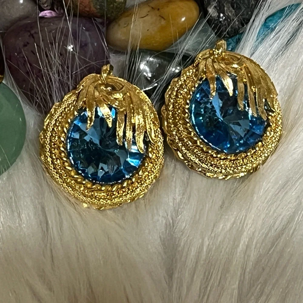 Vintage Bright Aqua Runway Style Clip Earrings